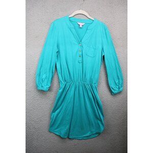 Lilly Pulitzer Teal Long Sleeve Button Dress-Size XS-Pima Cotton